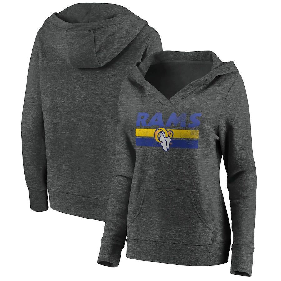 Women Los Angeles Rams Fanatics Branded Heathered Charcoal First String V-Neck Pullover Hoodie->women nfl jersey->Women Jersey